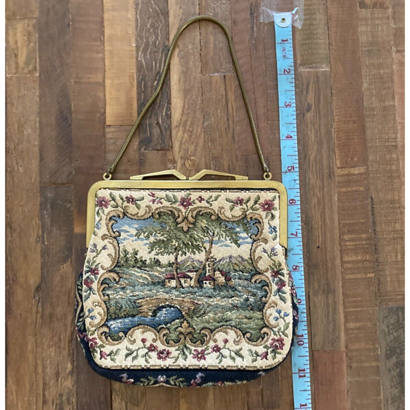 1950s Petit Point Tapestry Purse | West Germany | Gold Snake Chain - Picture 7 of 8
